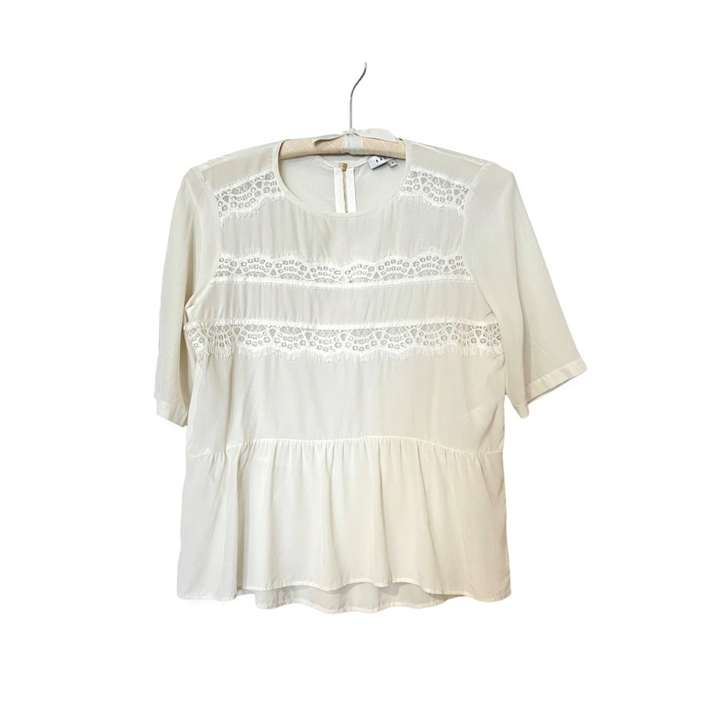 Sandro White Cream Silk Lace Lightweight Flowy Peplum Short Sleeve Blouse - Sz 2 - Picture 2 of 14